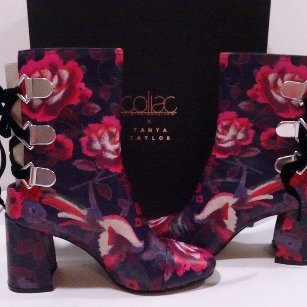 Tanya Taylor x Coliac Kimono Marta Floral Ankle Boots NIB 698 36.5 Navra Black